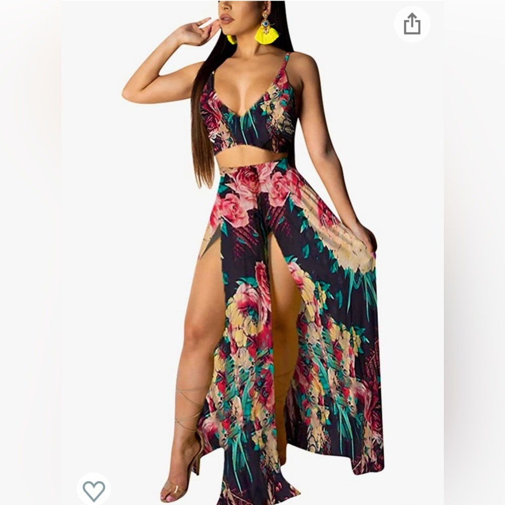 Chiffon boho floral printed two piece maxi dress, boho dress, Hawaii outfit